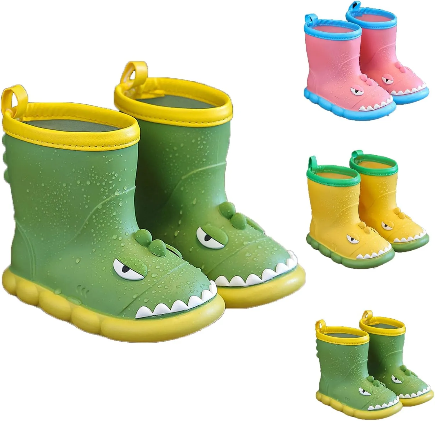 Toddler Waterproof Rain Boots Kids Rubber Boots Cute 3D Dinosaur Pull on Rainboots Boys Girls Water Shoes for Kids