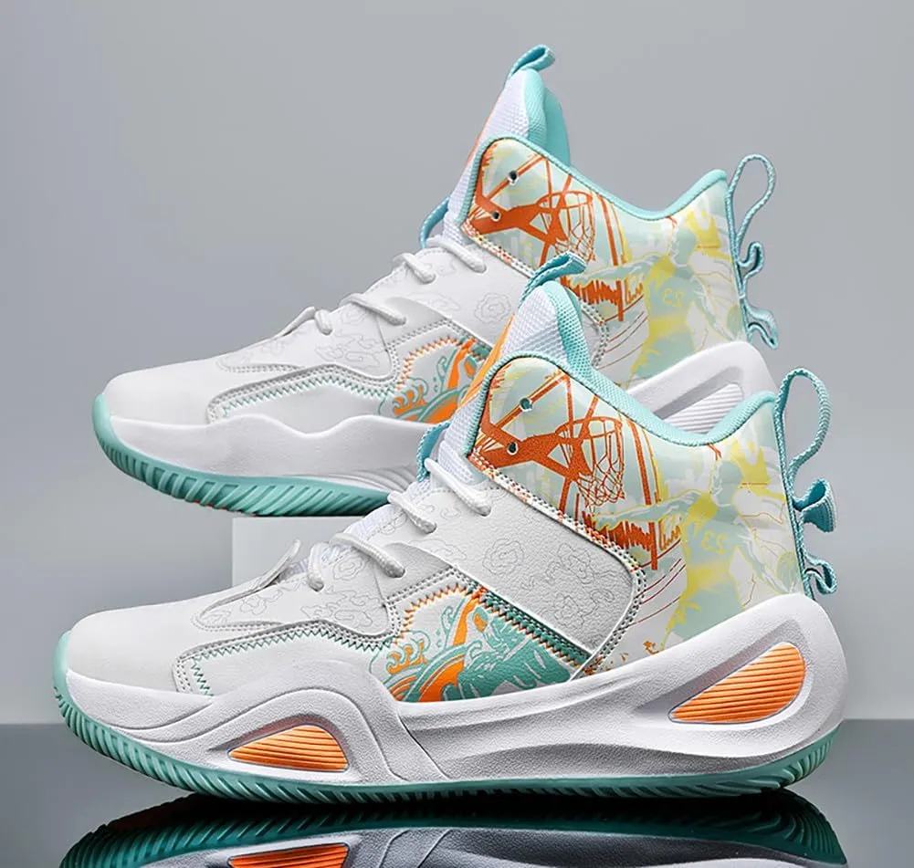 Unisex Fashion High Top Anti Slip Breathable Sneakers Sports Lightweight Running Basketball Shoes