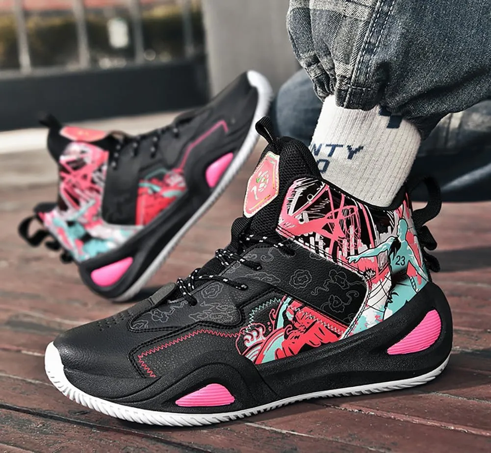 Unisex Fashion High Top Anti Slip Breathable Sneakers Sports Lightweight Running Basketball Shoes