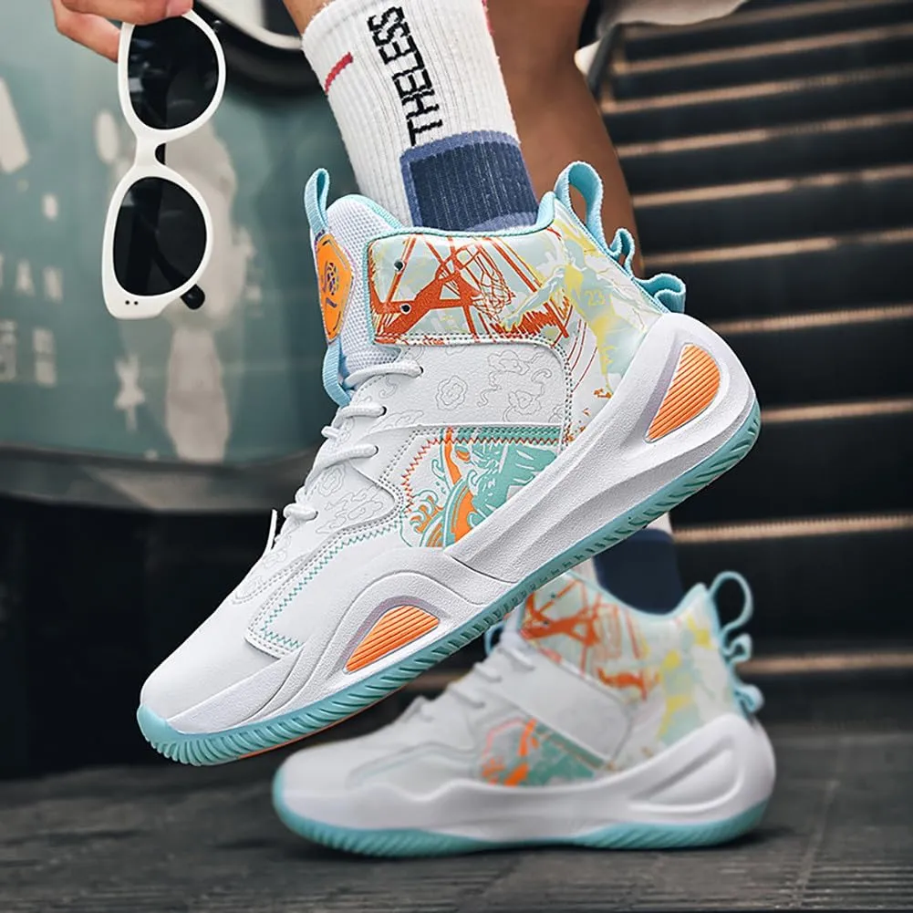 Unisex Fashion High Top Anti Slip Breathable Sneakers Sports Lightweight Running Basketball Shoes