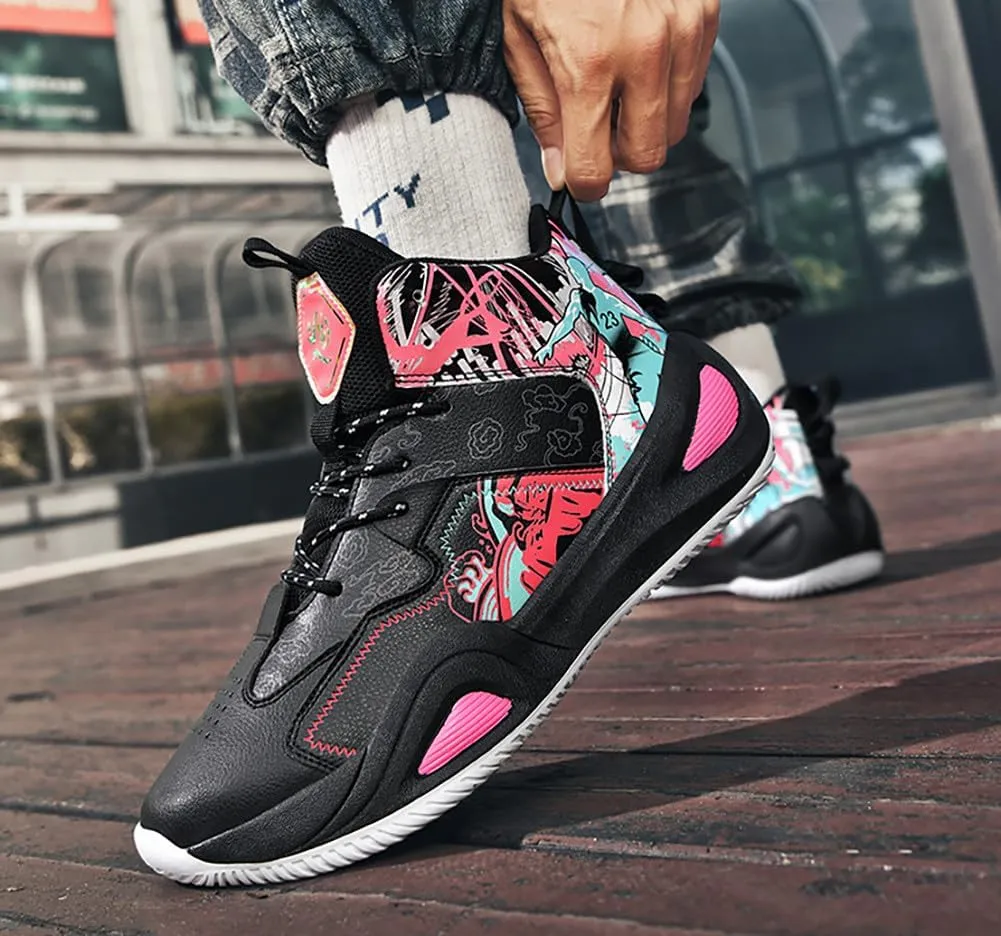 Unisex Fashion High Top Anti Slip Breathable Sneakers Sports Lightweight Running Basketball Shoes