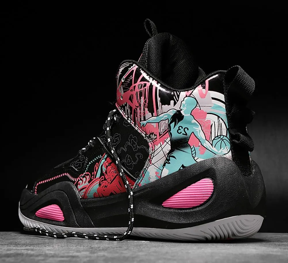 Unisex Fashion High Top Anti Slip Breathable Sneakers Sports Lightweight Running Basketball Shoes
