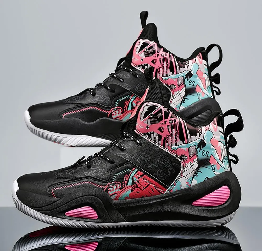 Unisex Fashion High Top Anti Slip Breathable Sneakers Sports Lightweight Running Basketball Shoes