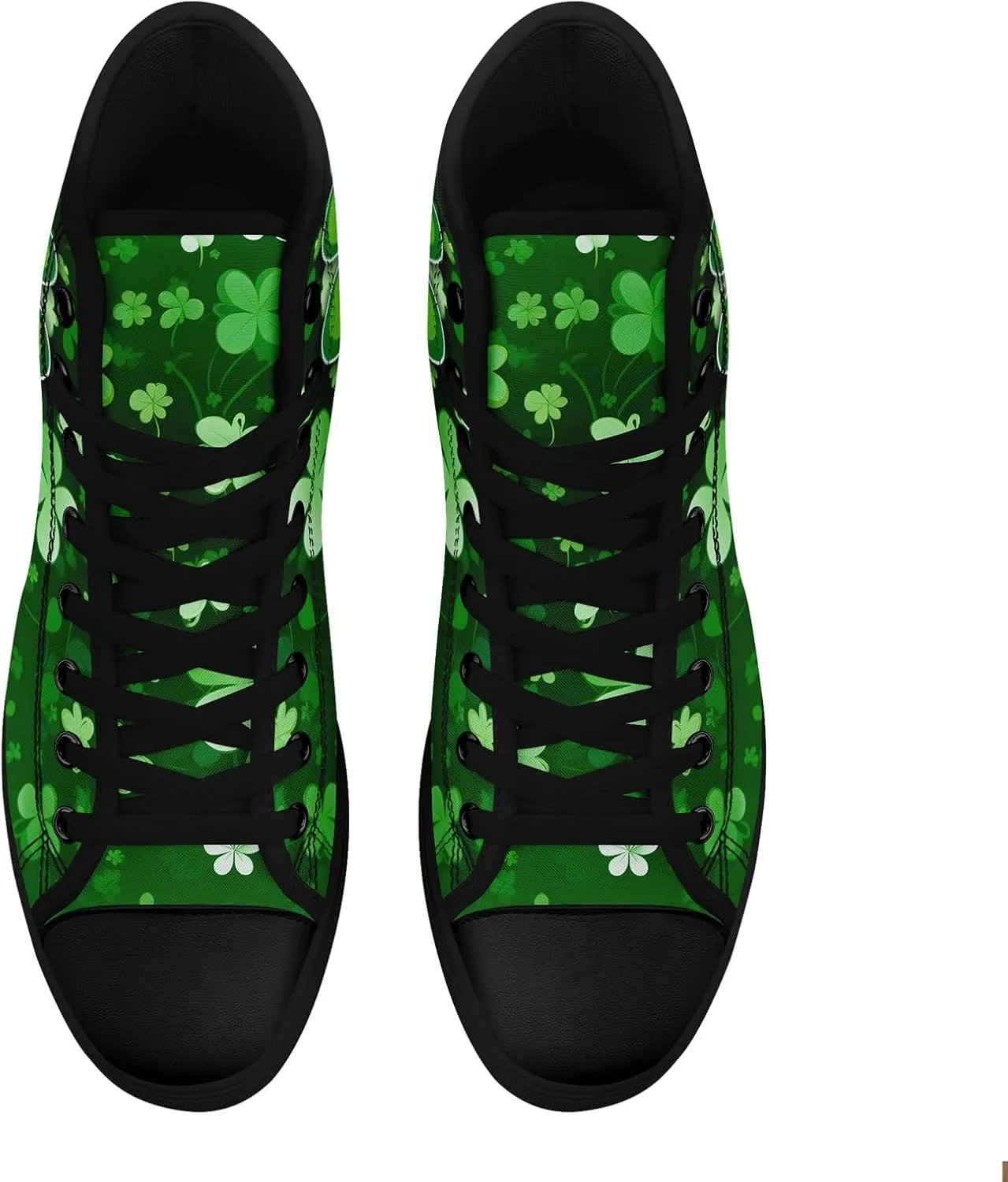 Unisex High-Top Canvas Sneakers ?C Green Lucky Design with Clover Hat, Comfortable and Stylish Canvas Casual Shoes for Men