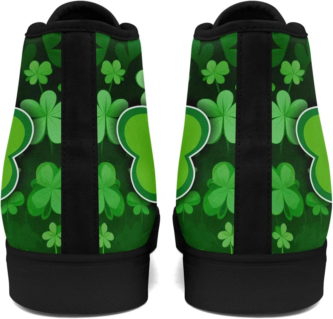Unisex High-Top Canvas Sneakers ?C Green Lucky Design with Clover Hat, Comfortable and Stylish Canvas Casual Shoes for Men