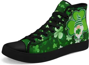 Unisex High-Top Canvas Sneakers ?C Green Lucky Design with Clover Hat, Comfortable and Stylish Canvas Casual Shoes for Men