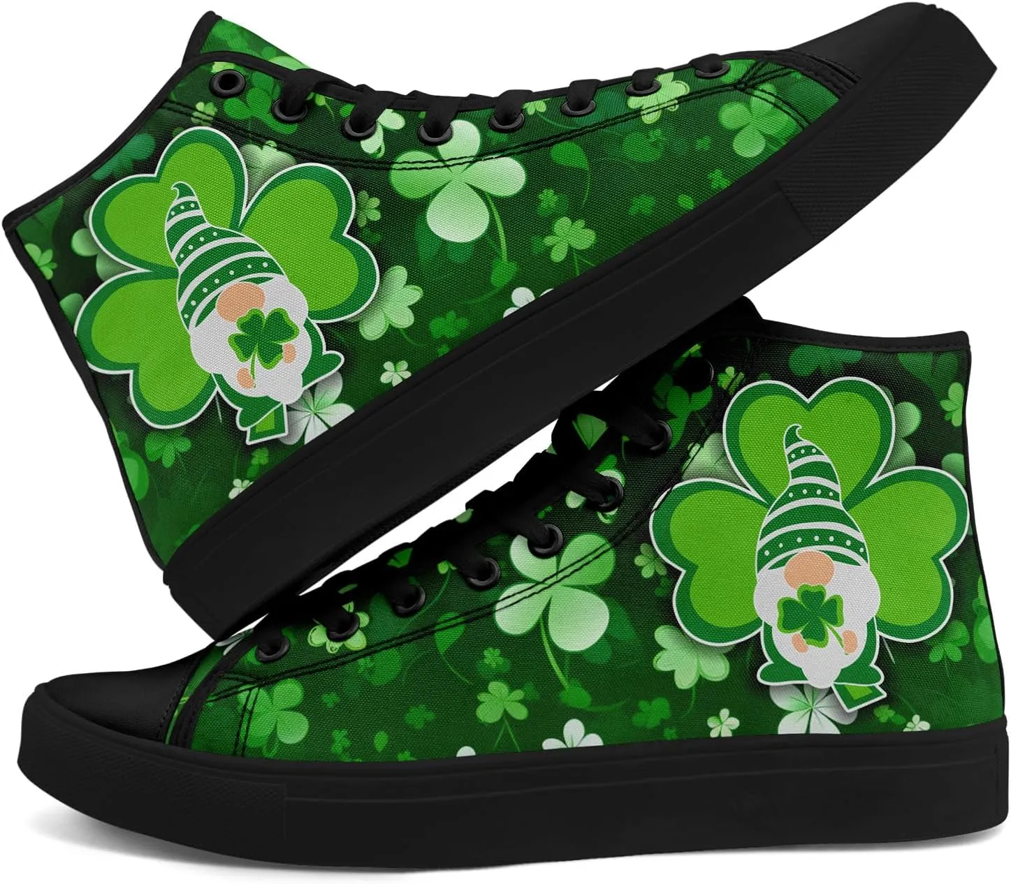 Unisex High-Top Canvas Sneakers ?C Green Lucky Design with Clover Hat, Comfortable and Stylish Canvas Casual Shoes for Men