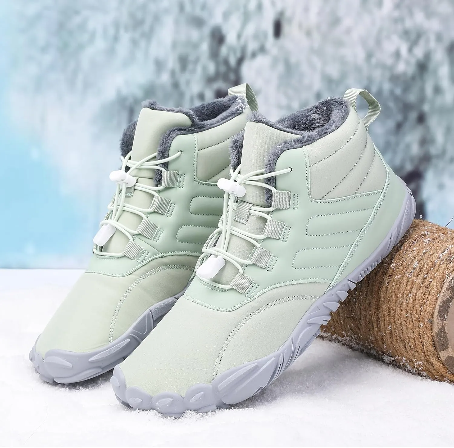 uSecee Men's Women's Winter Barefoot Hiking Boots Winter Warm Wide Toe Box Shoes Minimalist Waterproof Hiking Shoes Zero Drop Non Slip Sneakers Fur Lined Snow Boots Walking Outdoor Unisex