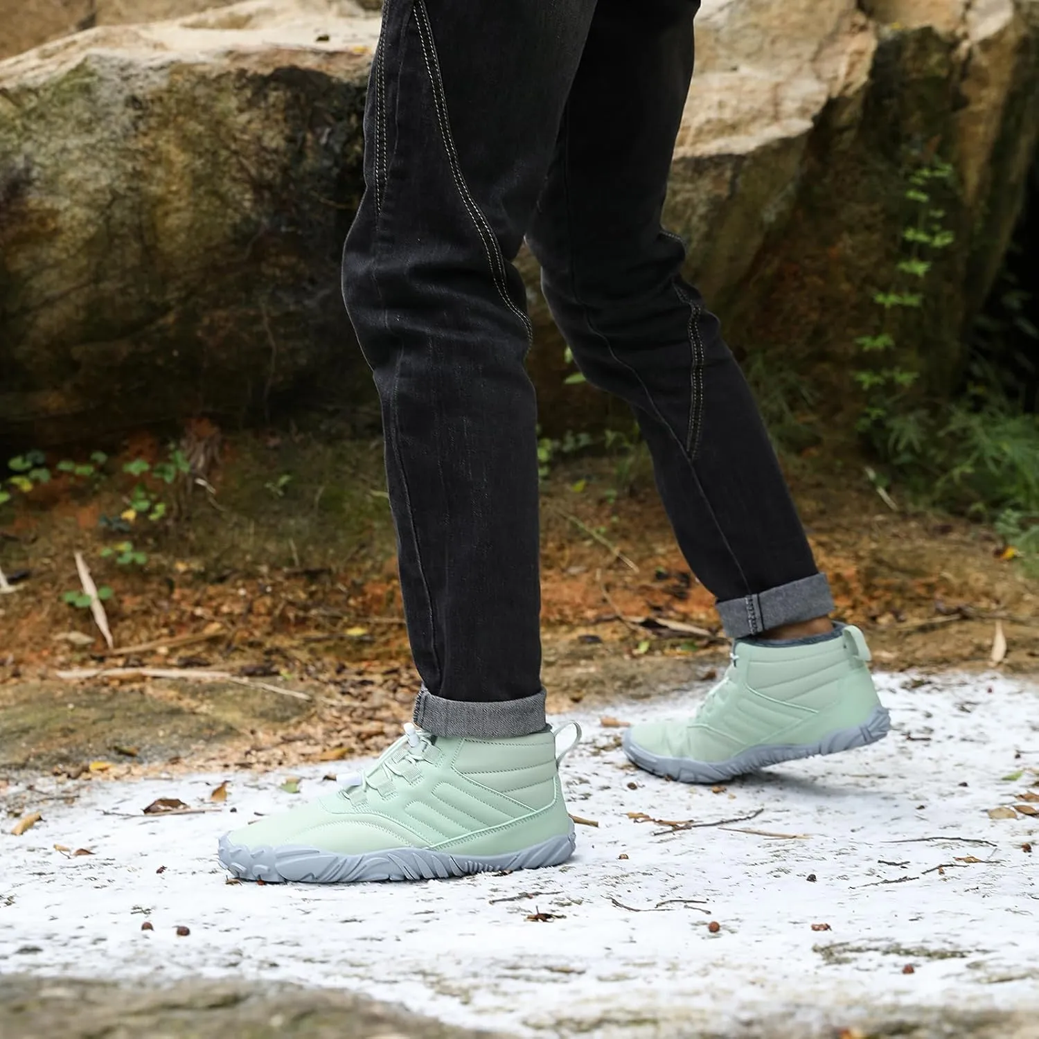 uSecee Men's Women's Winter Barefoot Hiking Boots Winter Warm Wide Toe Box Shoes Minimalist Waterproof Hiking Shoes Zero Drop Non Slip Sneakers Fur Lined Snow Boots Walking Outdoor Unisex