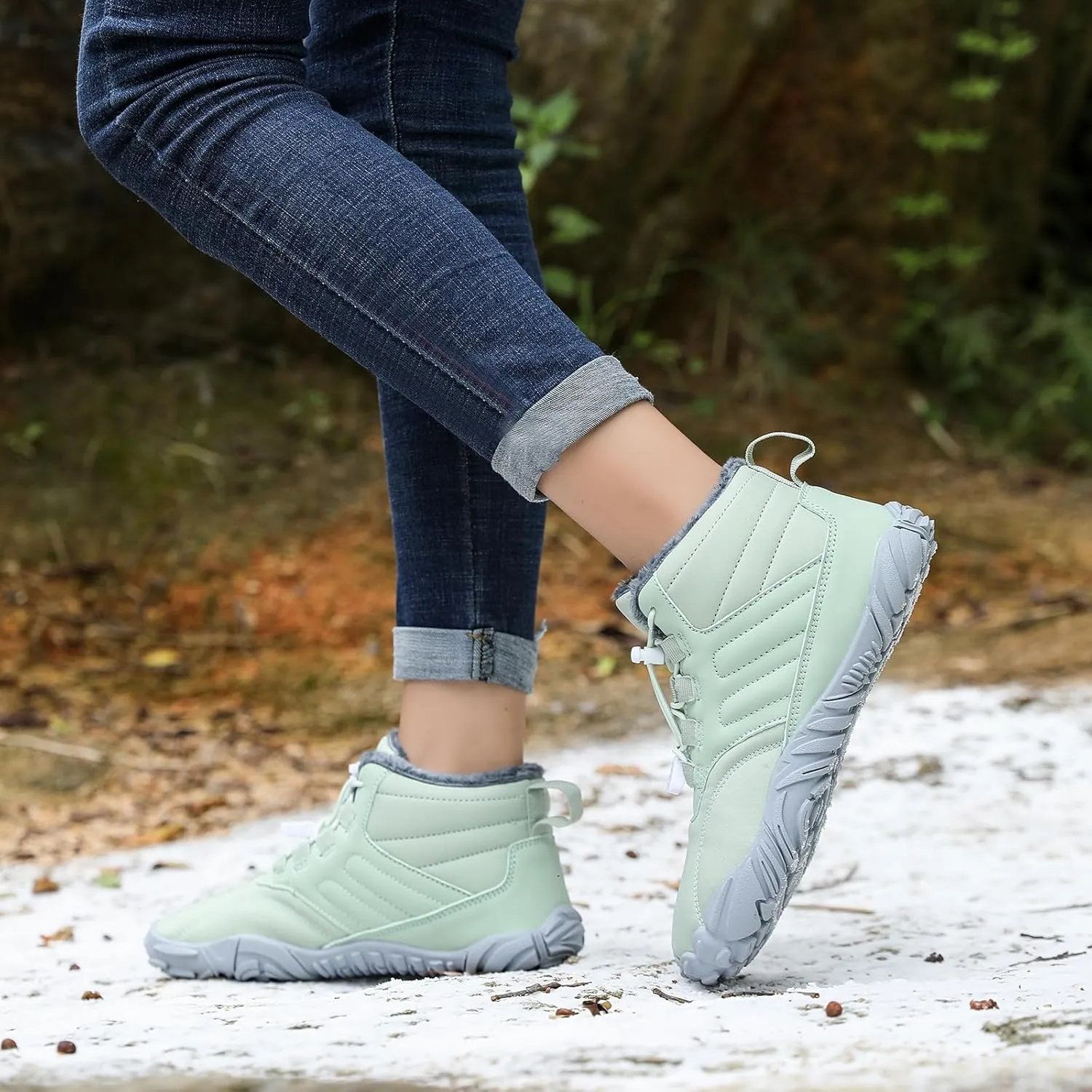 uSecee Men's Women's Winter Barefoot Hiking Boots Winter Warm Wide Toe Box Shoes Minimalist Waterproof Hiking Shoes Zero Drop Non Slip Sneakers Fur Lined Snow Boots Walking Outdoor Unisex