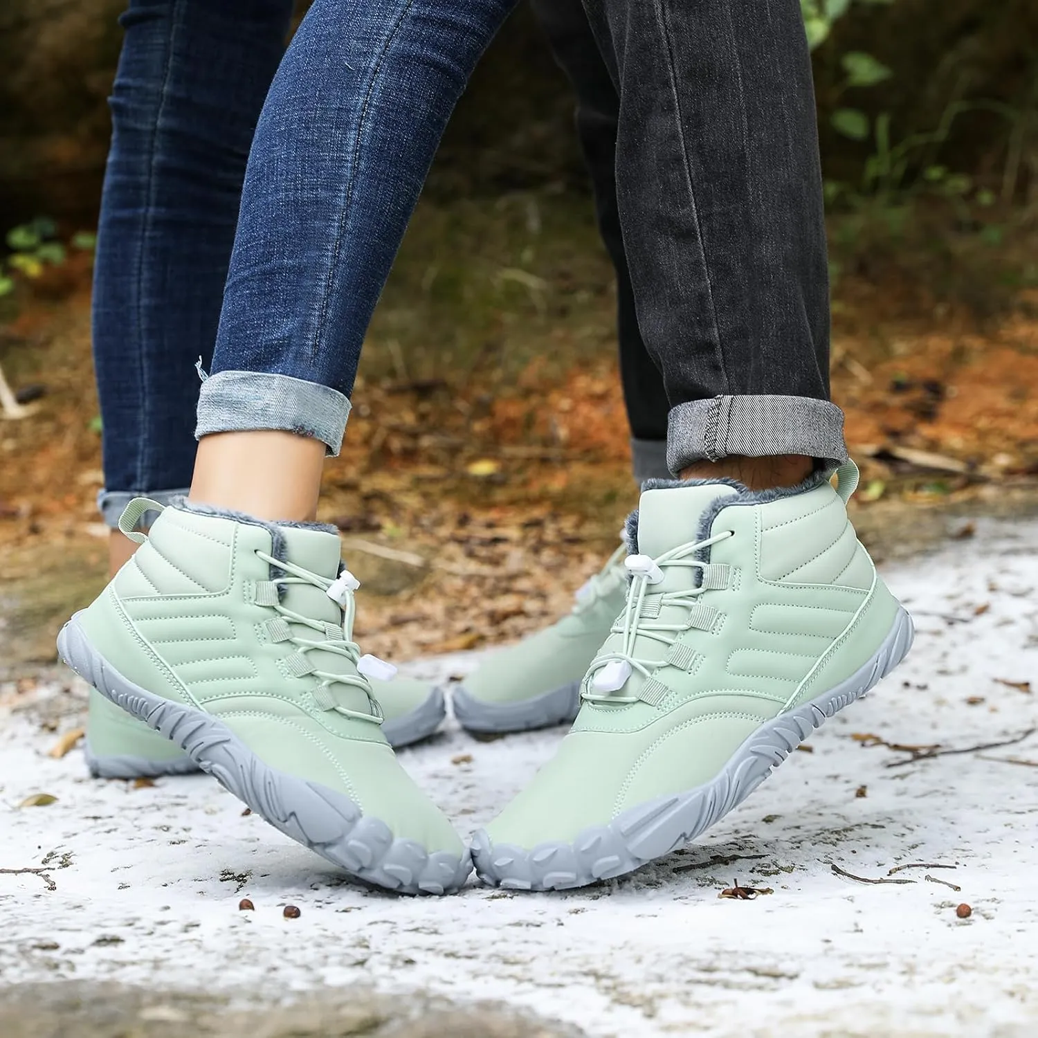 uSecee Men's Women's Winter Barefoot Hiking Boots Winter Warm Wide Toe Box Shoes Minimalist Waterproof Hiking Shoes Zero Drop Non Slip Sneakers Fur Lined Snow Boots Walking Outdoor Unisex