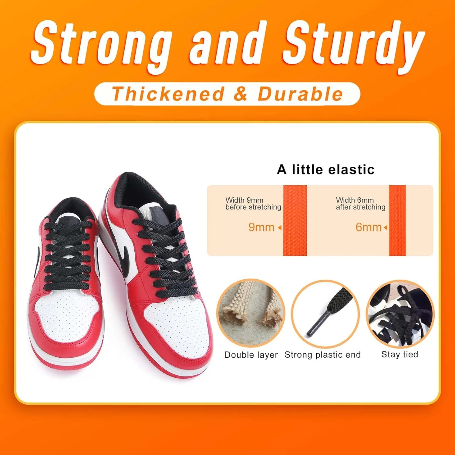 VSUDO Double Layer Shoe Laces for Sneakers,5/16" Flat Shoelaces Compatible with Converse, Vans, and Air Force - 2 Pairs