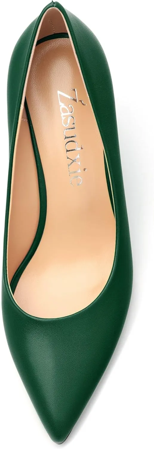 Wedge Heels for Women, Pointed Toe Slip on High Heeled Classic Wedge Heels Dress Shoes for Office Dating Wedding 3.35 Inch