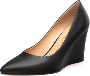 Wedge Heels for Women, Pointed Toe Slip on High Heeled Classic Wedge Heels Dress Shoes for Office Dating Wedding 3.35 Inch