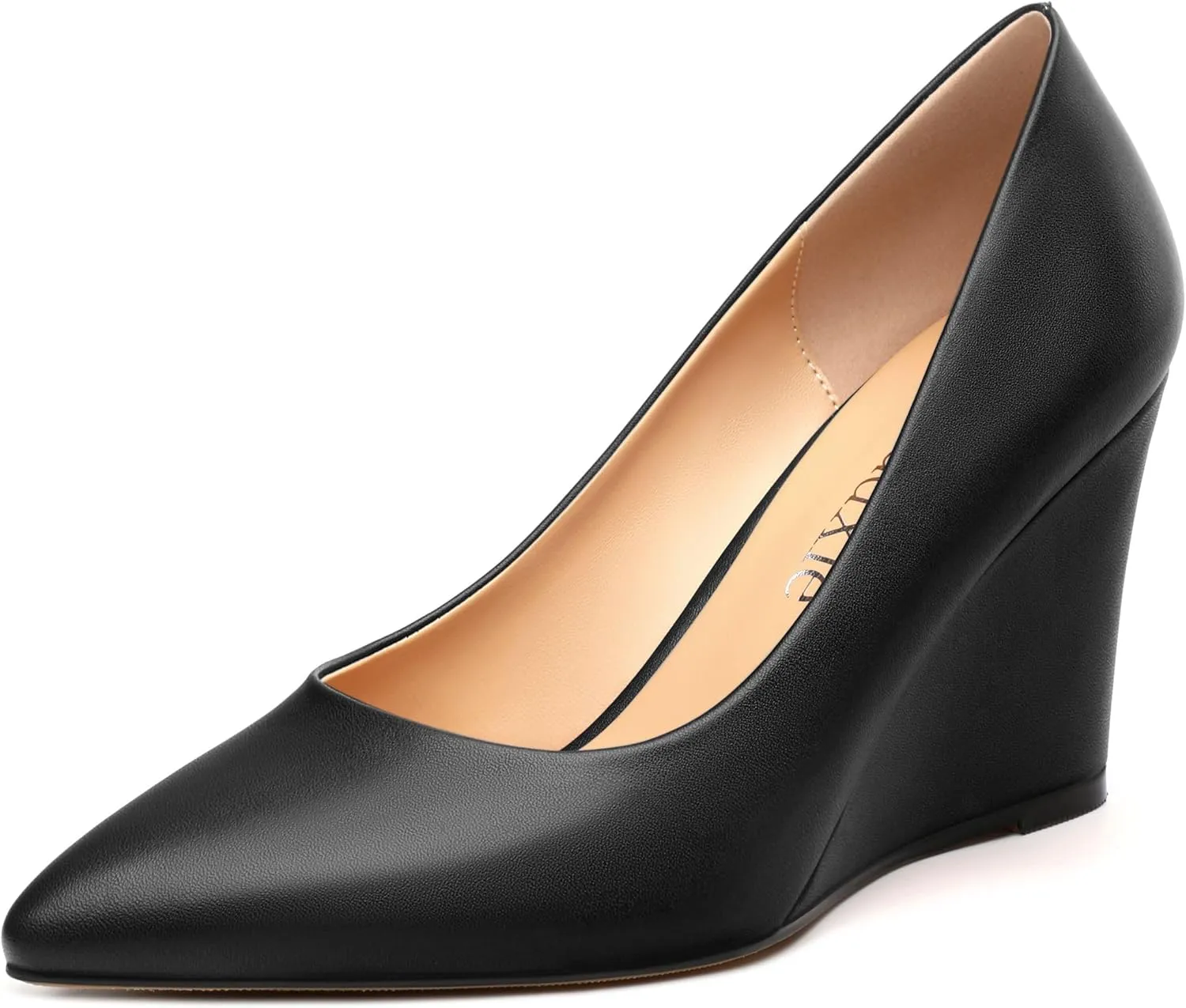 Wedge Heels for Women, Pointed Toe Slip on High Heeled Classic Wedge Heels Dress Shoes for Office Dating Wedding 3.35 Inch