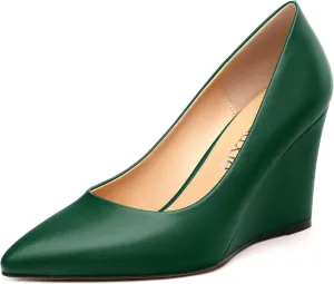 Wedge Heels for Women, Pointed Toe Slip on High Heeled Classic Wedge Heels Dress Shoes for Office Dating Wedding 3.35 Inch