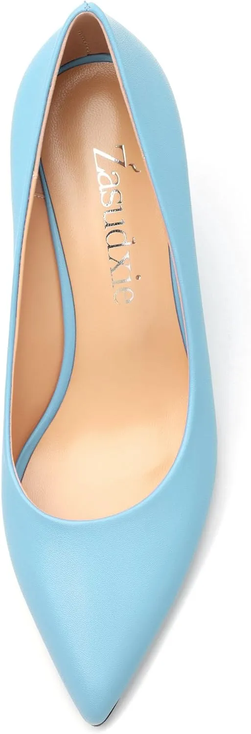Wedge Heels for Women, Pointed Toe Slip on High Heeled Classic Wedge Heels Dress Shoes for Office Dating Wedding 3.35 Inch