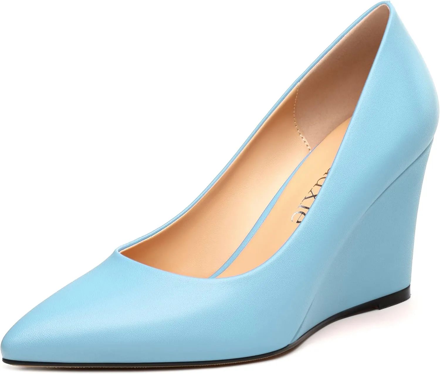 Wedge Heels for Women, Pointed Toe Slip on High Heeled Classic Wedge Heels Dress Shoes for Office Dating Wedding 3.35 Inch