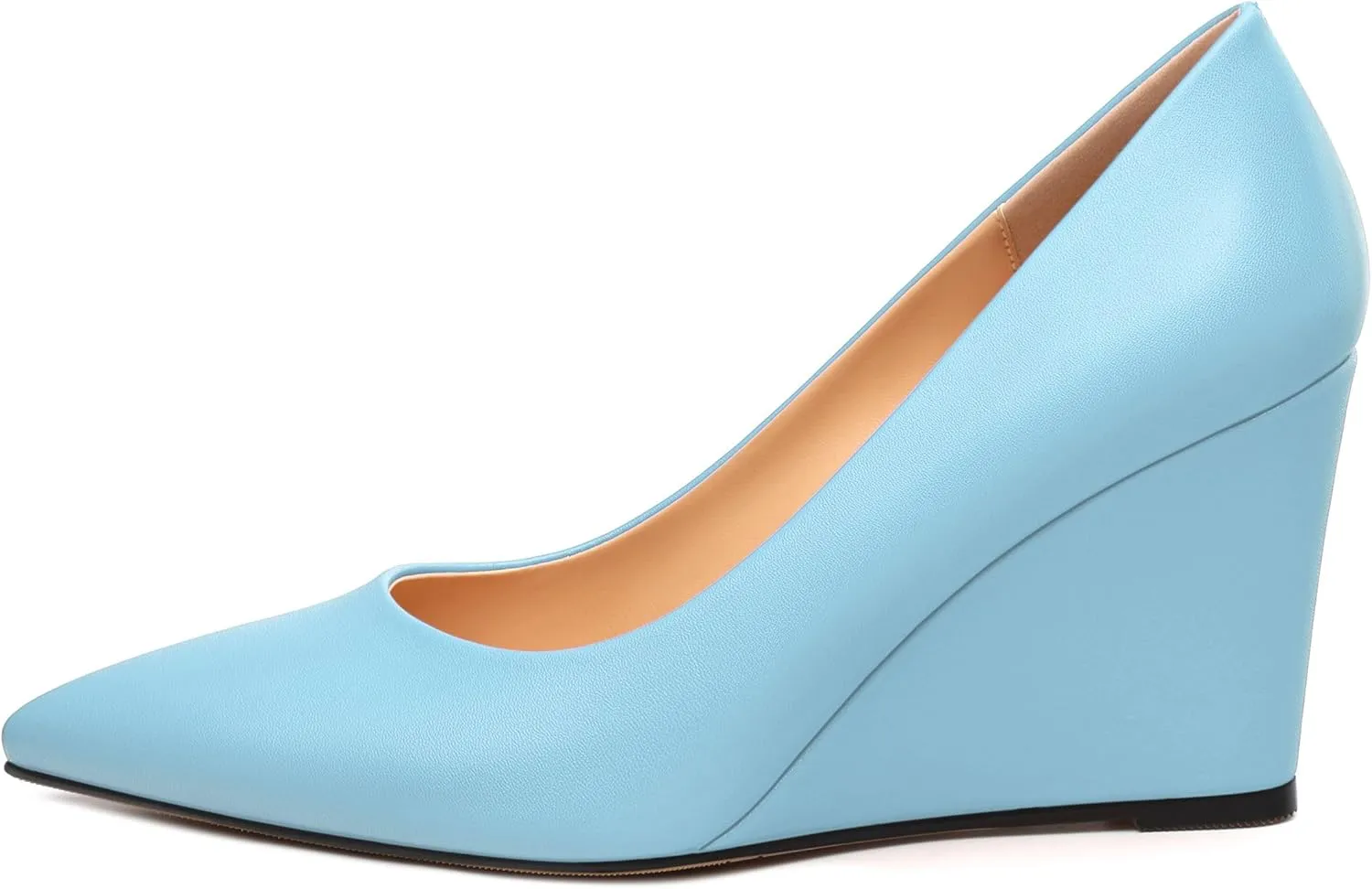 Wedge Heels for Women, Pointed Toe Slip on High Heeled Classic Wedge Heels Dress Shoes for Office Dating Wedding 3.35 Inch