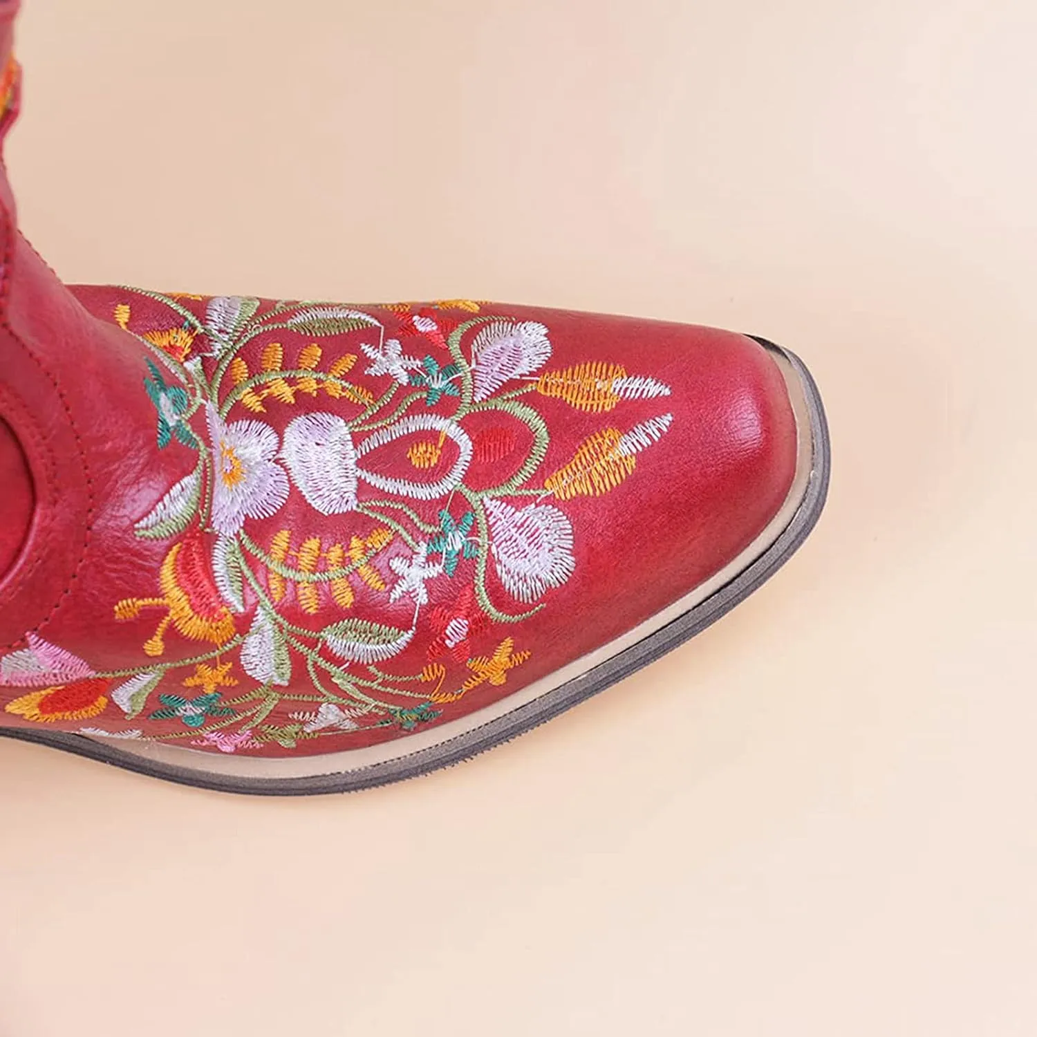 Wide Calf Cowboy Boots Cowgirl Booties for Women Embroidered Chunky Heel Pointed Toe Western Boots Pull On Boots