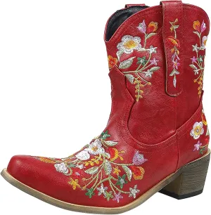 Wide Calf Cowboy Boots Cowgirl Booties for Women Embroidered Chunky Heel Pointed Toe Western Boots Pull On Boots