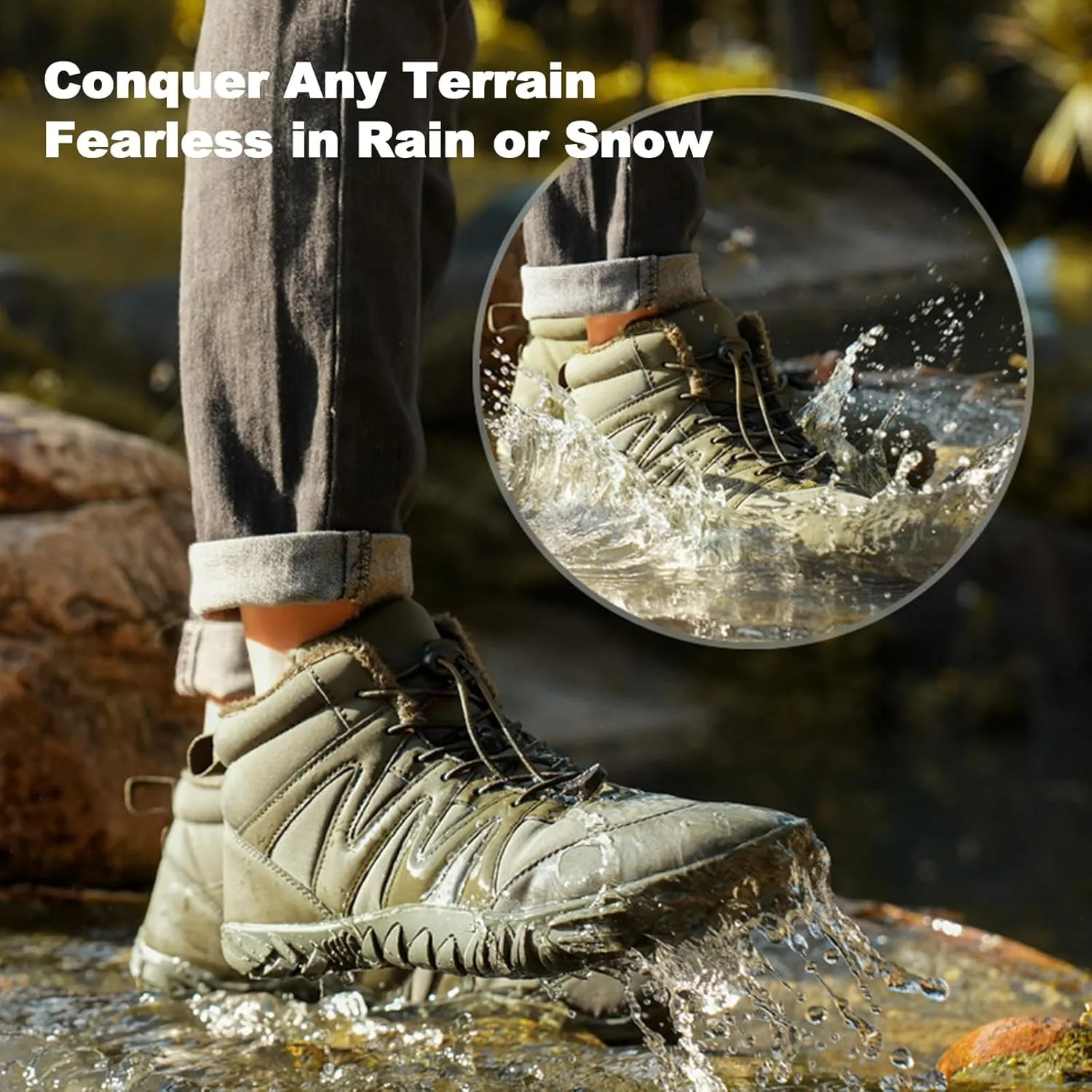Winter Hike Barefoot Boots Womens,Warm Zero Drop Snow Boot Slip On Barefoot Footwear Men Wide Waterproof Hike Barefoot Shoes Women Hiking Walking Outdoor