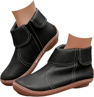 Women Flat Ankle Boots Round Toe Casual Boots for Women Side Zipper Round Toe Fashion Waterproof Comfortable Business