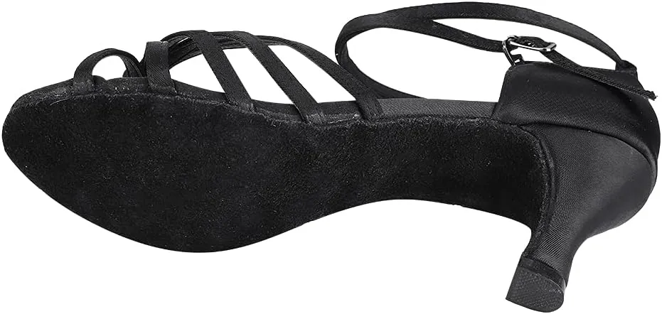 WOMEN LATIN DANCING SHOES COMFORTABLE IMPORTED SATIN FABRIC FOR BALLROOM DANCE BLACK LEOPARD PRINT SIZE 36 37 38 39 40 (38)