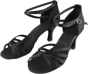 WOMEN LATIN DANCING SHOES COMFORTABLE IMPORTED SATIN FABRIC FOR BALLROOM DANCE BLACK LEOPARD PRINT SIZE 36 37 38 39 40 (38)