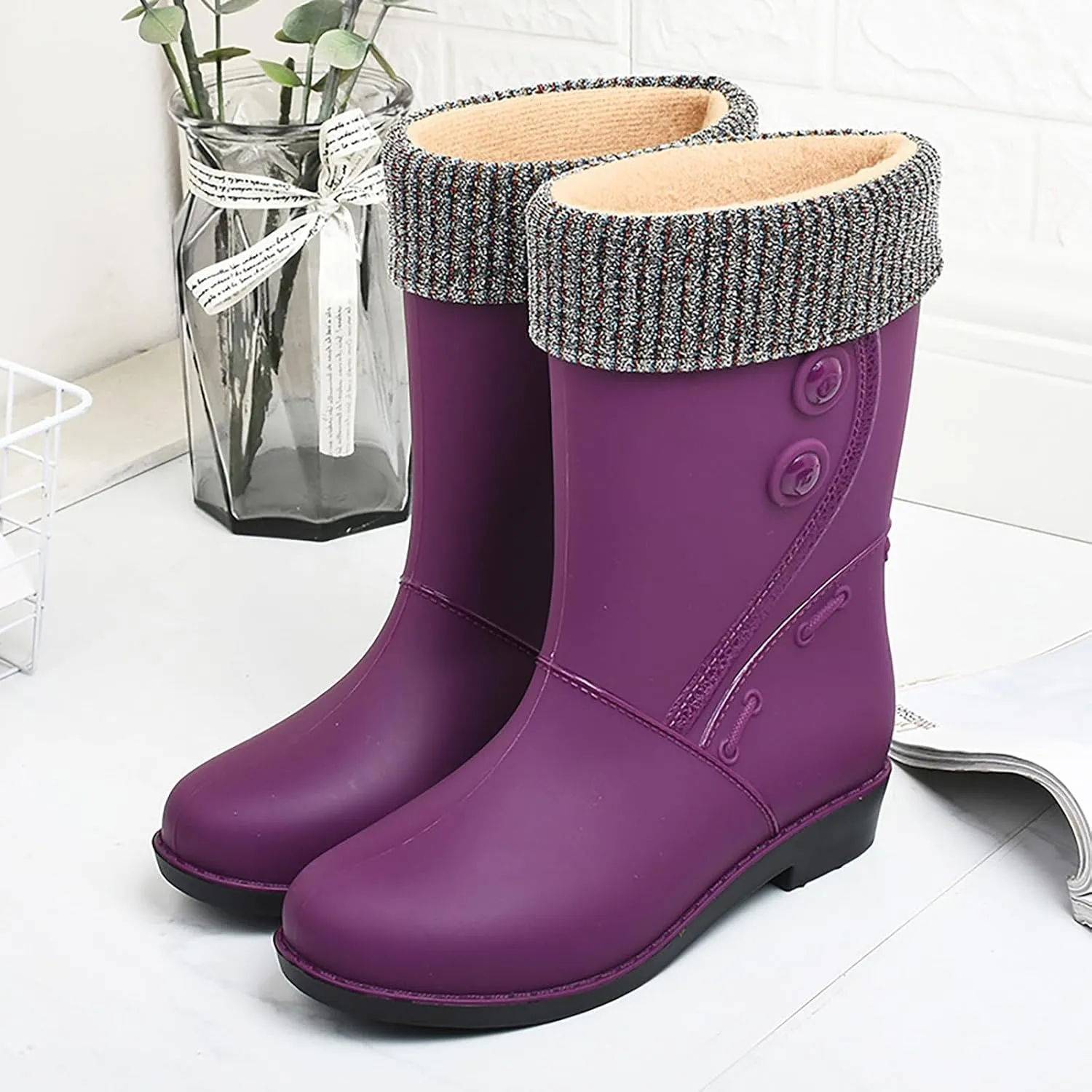 Women Rain Shoes Shoes Comfortable Light Ankle Rain Boots Frosted Outdoor Rain Boots Gift College Girl