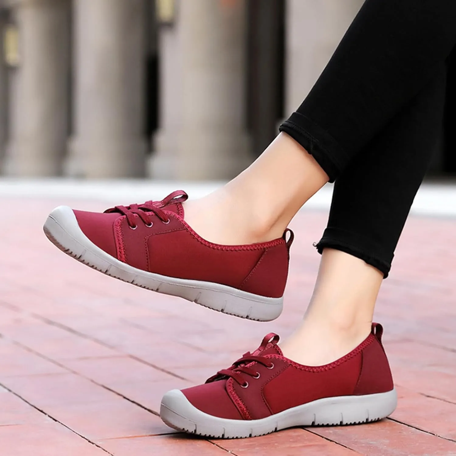 Women's Canvas Slip On Orthopedic Walking Shoes Comfortable Round Toe Shallow Mouth Lace Up Loafers Breathable Lightweight Casual Run Shoes