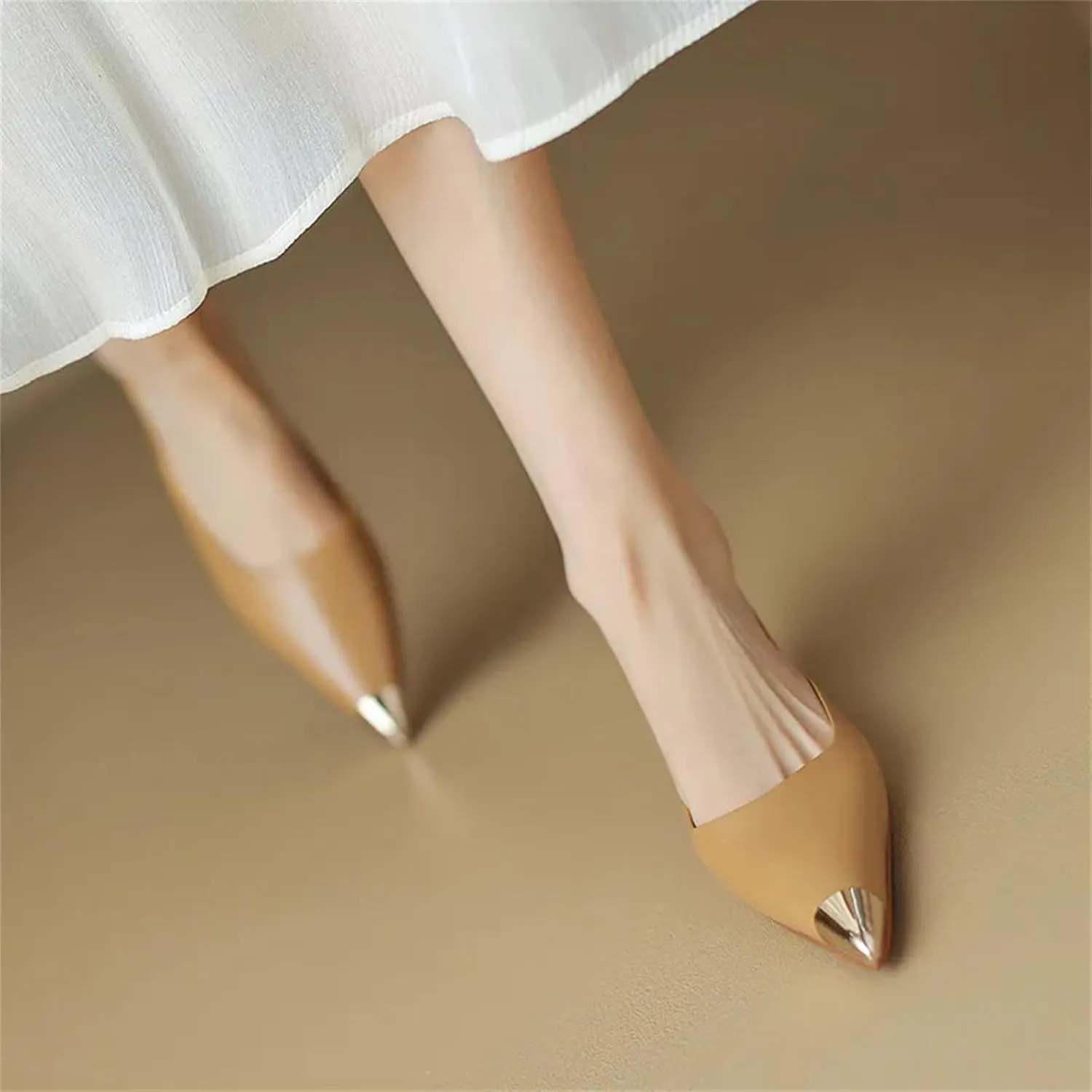 Women's Genuine Leather Metal Pointed Toe Mules - Low Heels Spring Summer, Casual Office