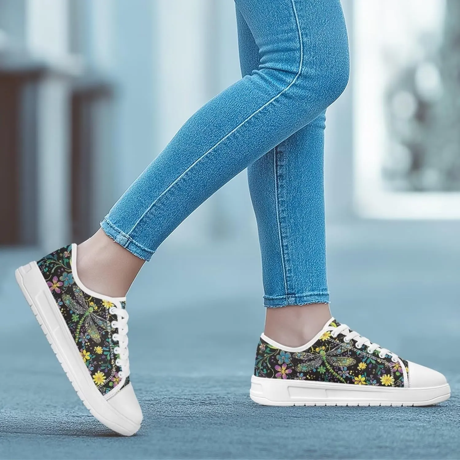 Women's Lace Up Low Top Canvas Shoes Fashion Casual Round Toe Sneakers Hands Free No Laces Barefoot Shoes US5.5-13.5