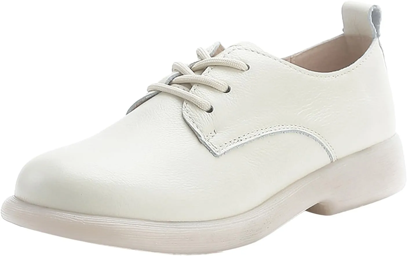 Women's Leather Oxford Dress Shoes,Classic Comfort Round Toe Lace-up Non-Slip Cushion Softsole Business Casual Shoes