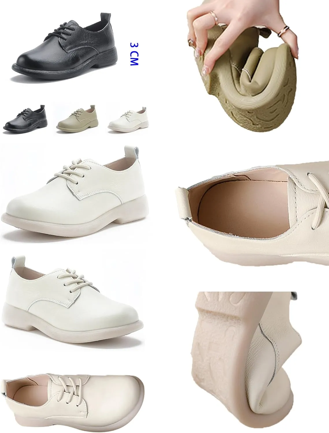 Women's Leather Oxford Dress Shoes,Classic Comfort Round Toe Lace-up Non-Slip Cushion Softsole Business Casual Shoes