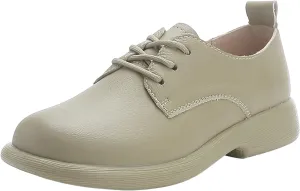 Women's Leather Oxford Dress Shoes,Classic Comfort Round Toe Lace-up Non-Slip Cushion Softsole Business Casual Shoes
