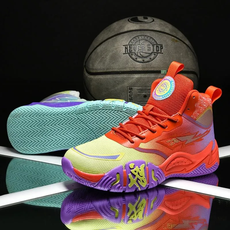 Women's Men's Lace Up High Top Basketball Shoes Lightweight Breathable Non-Slip Tennis Sneakers Fashionable Graffiti Training Shoes