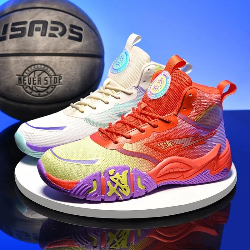 Women's Men's Lace Up High Top Basketball Shoes Lightweight Breathable Non-Slip Tennis Sneakers Fashionable Graffiti Training Shoes