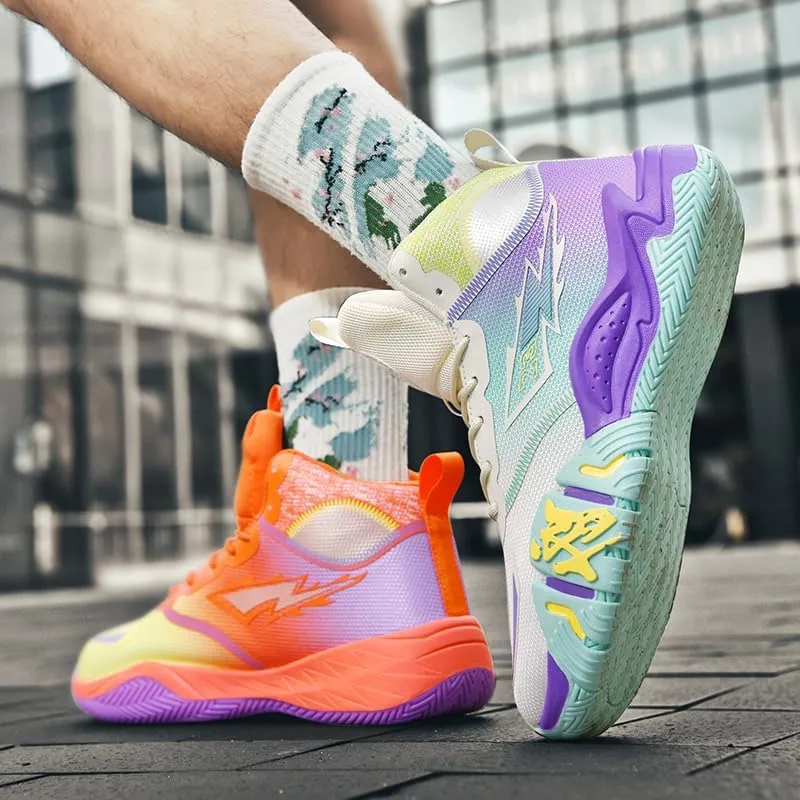Women's Men's Lace Up High Top Basketball Shoes Lightweight Breathable Non-Slip Tennis Sneakers Fashionable Graffiti Training Shoes