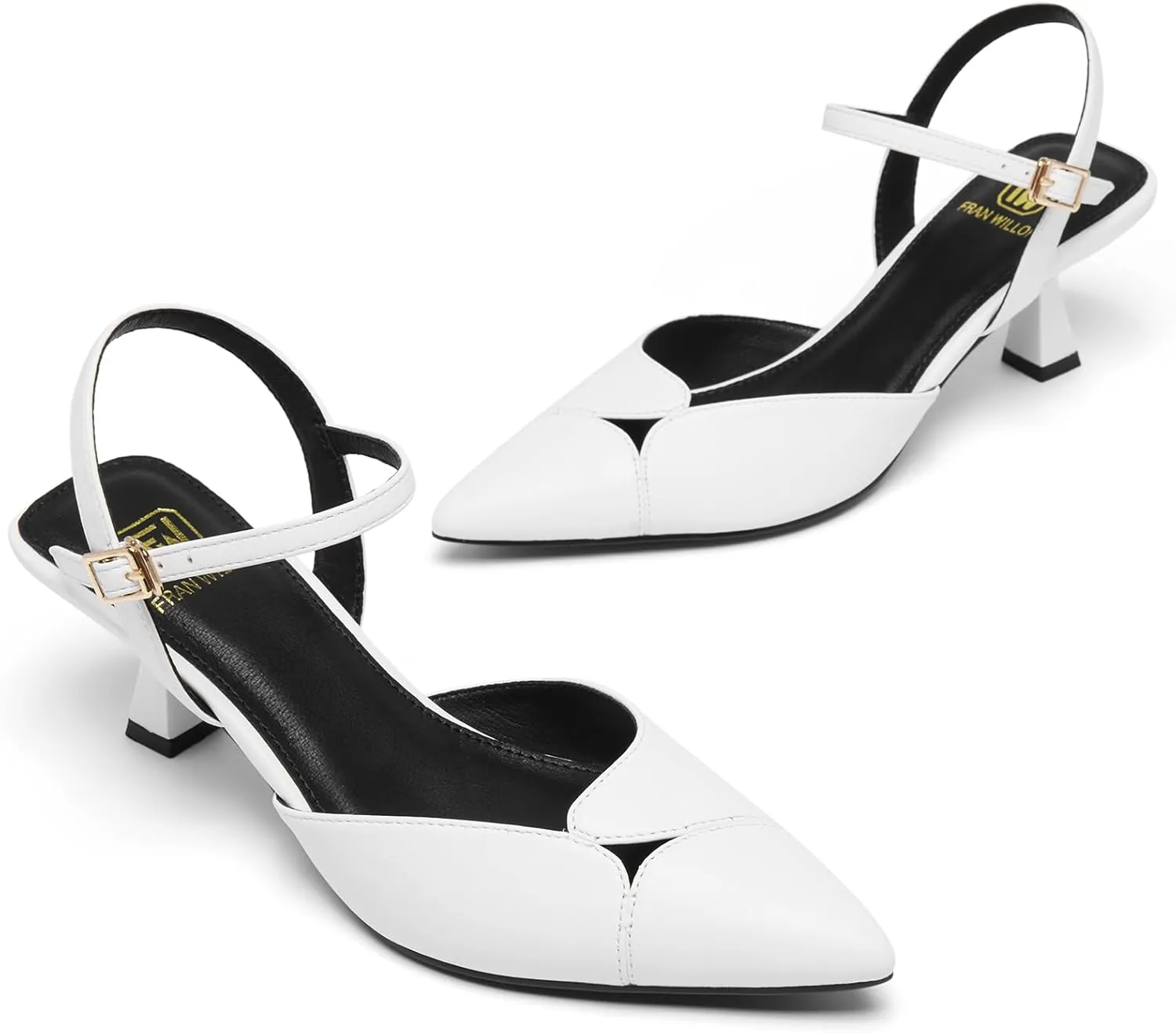 Women's Slingback Kitten Heels Closed Pointed Toe Pumps Dressy Strappy Ankle Office Low Heel Work Dress Shoes