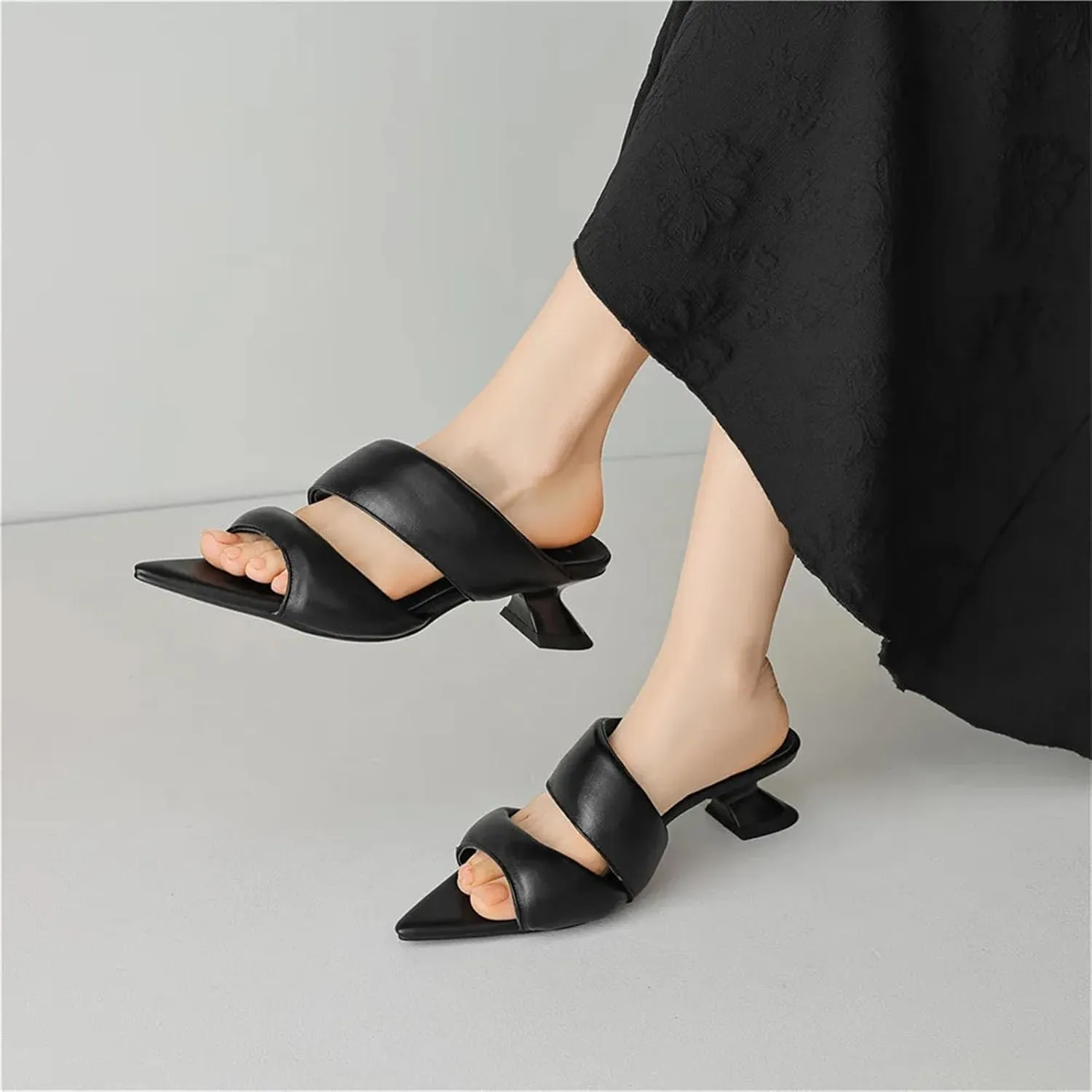 Women's Soft Microfiber Sandals - Pointed Toe Thick Heels, Big Size Summer Casual