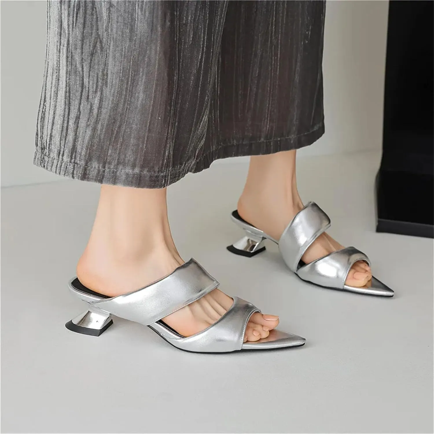 Women's Soft Microfiber Sandals - Pointed Toe Thick Heels, Big Size Summer Casual