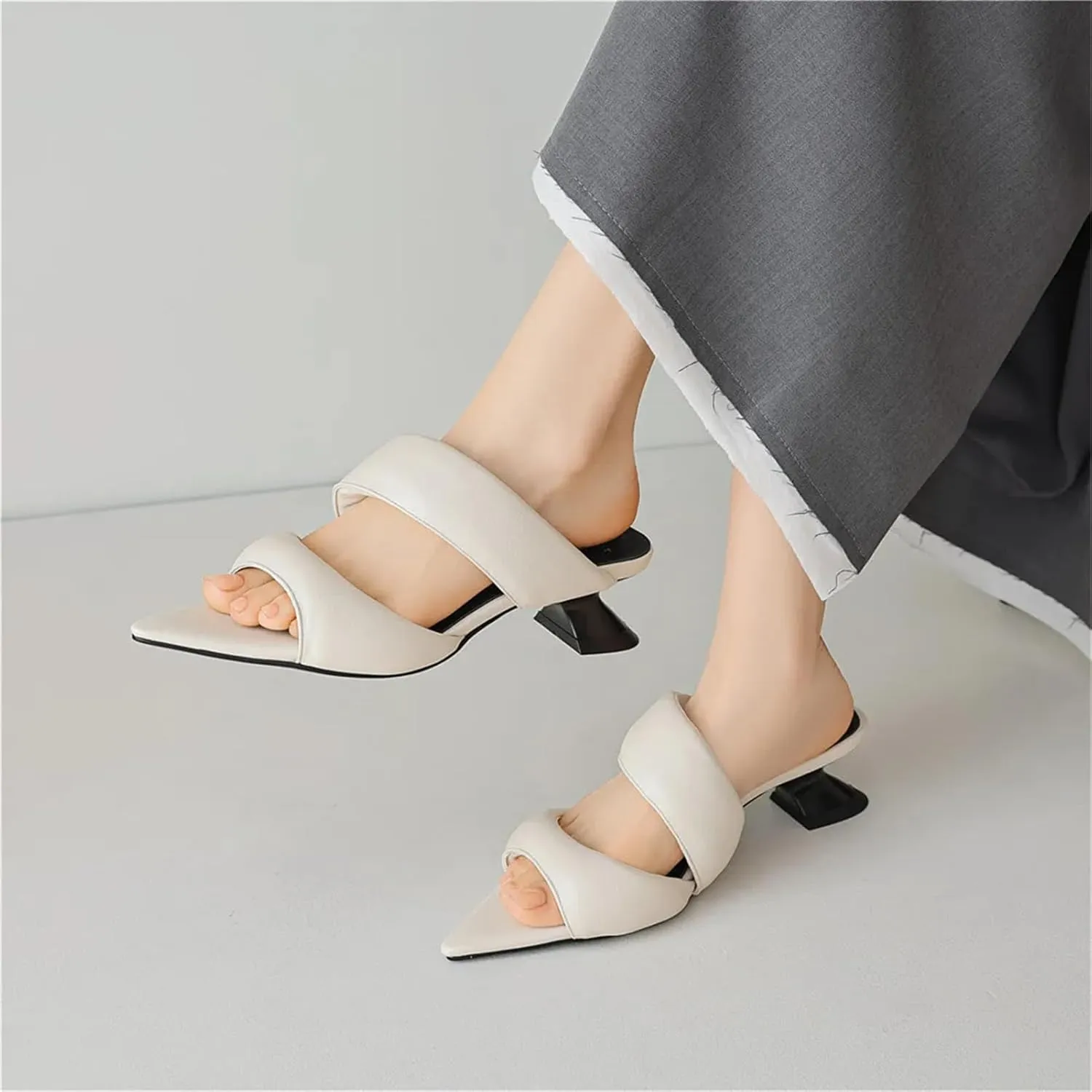 Women's Soft Microfiber Sandals - Pointed Toe Thick Heels, Big Size Summer Casual