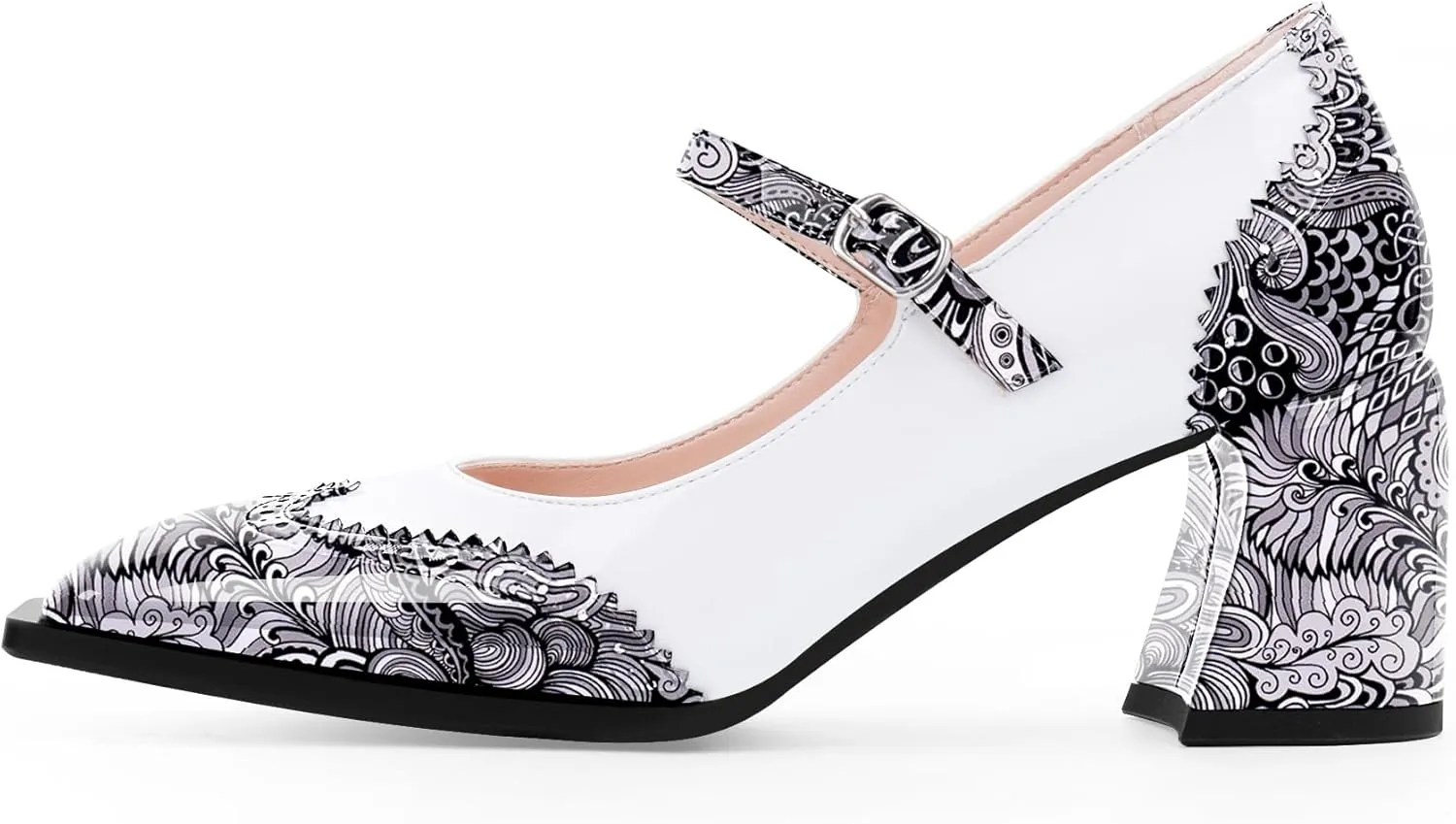 Women's Square Toe Chunky Heel Mary Janes Buckle Strap Wingtip Oxford Pumps Dress Shoes