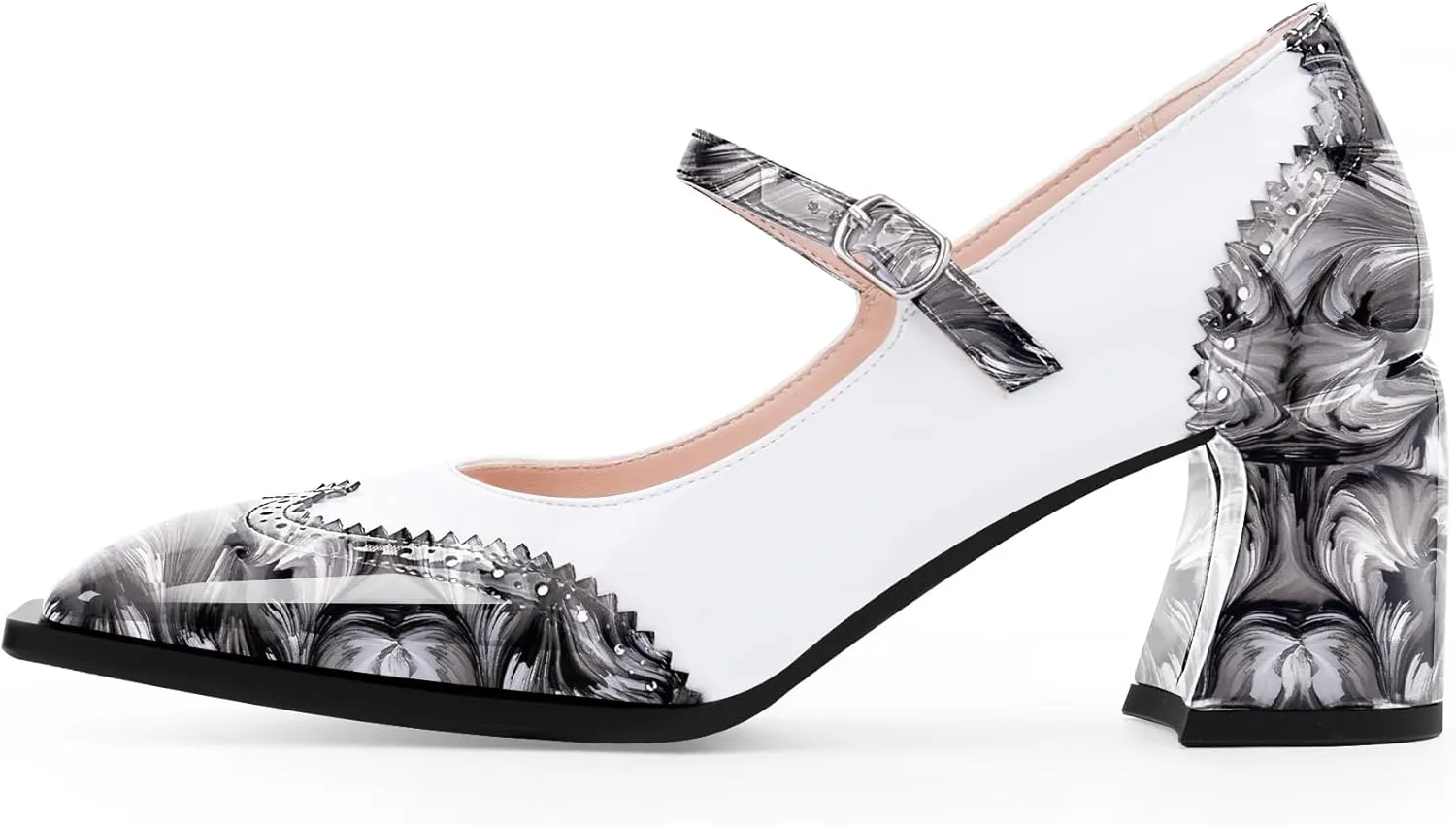 Women's Square Toe Chunky Heel Mary Janes Buckle Strap Wingtip Oxford Pumps Dress Shoes