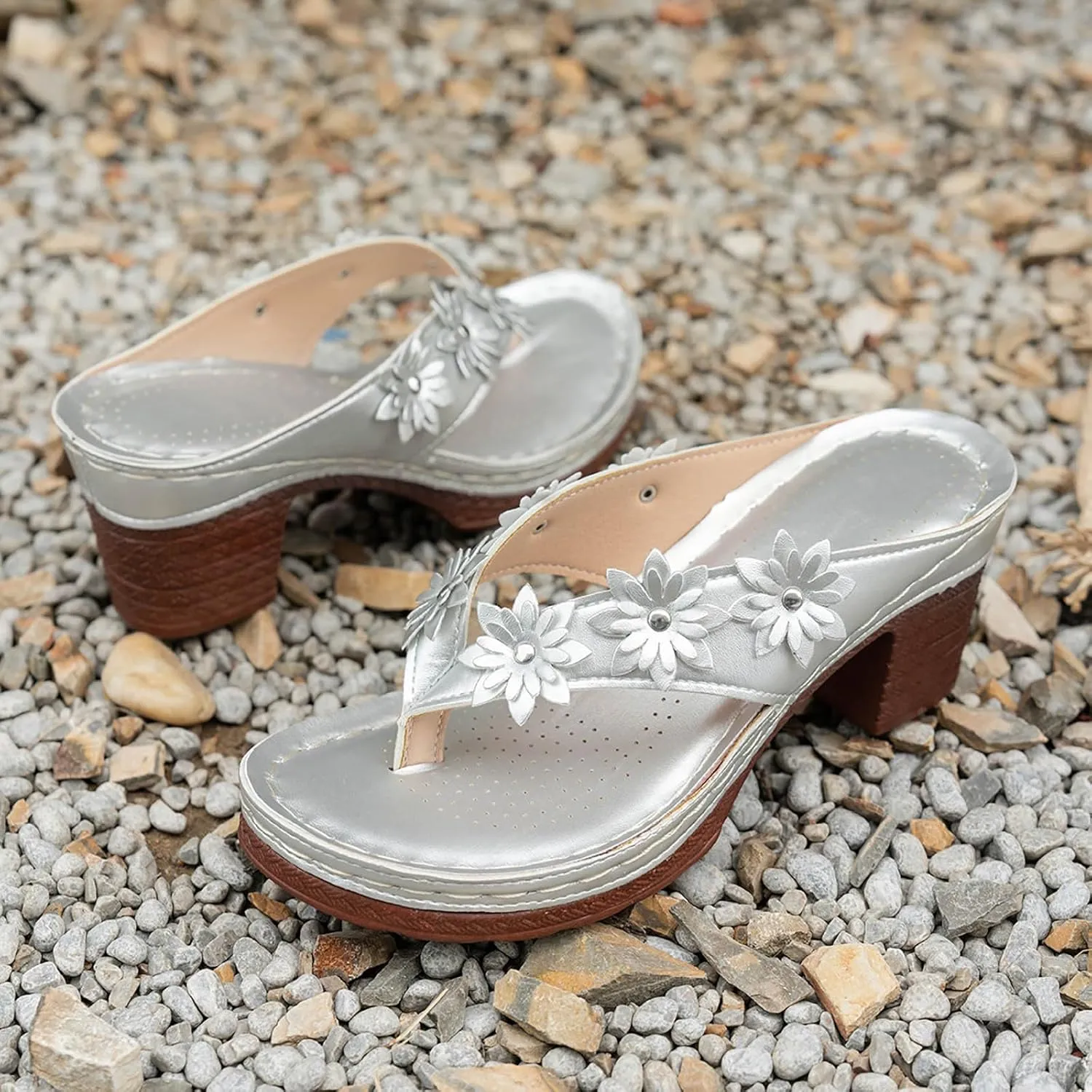 Women's Summer Wedge Sandals Open Toe Dressy Platform Boho Beach Shoes Comfortable Walking Slip on Floral Design Casual Outdoor Footwear for Travel Party