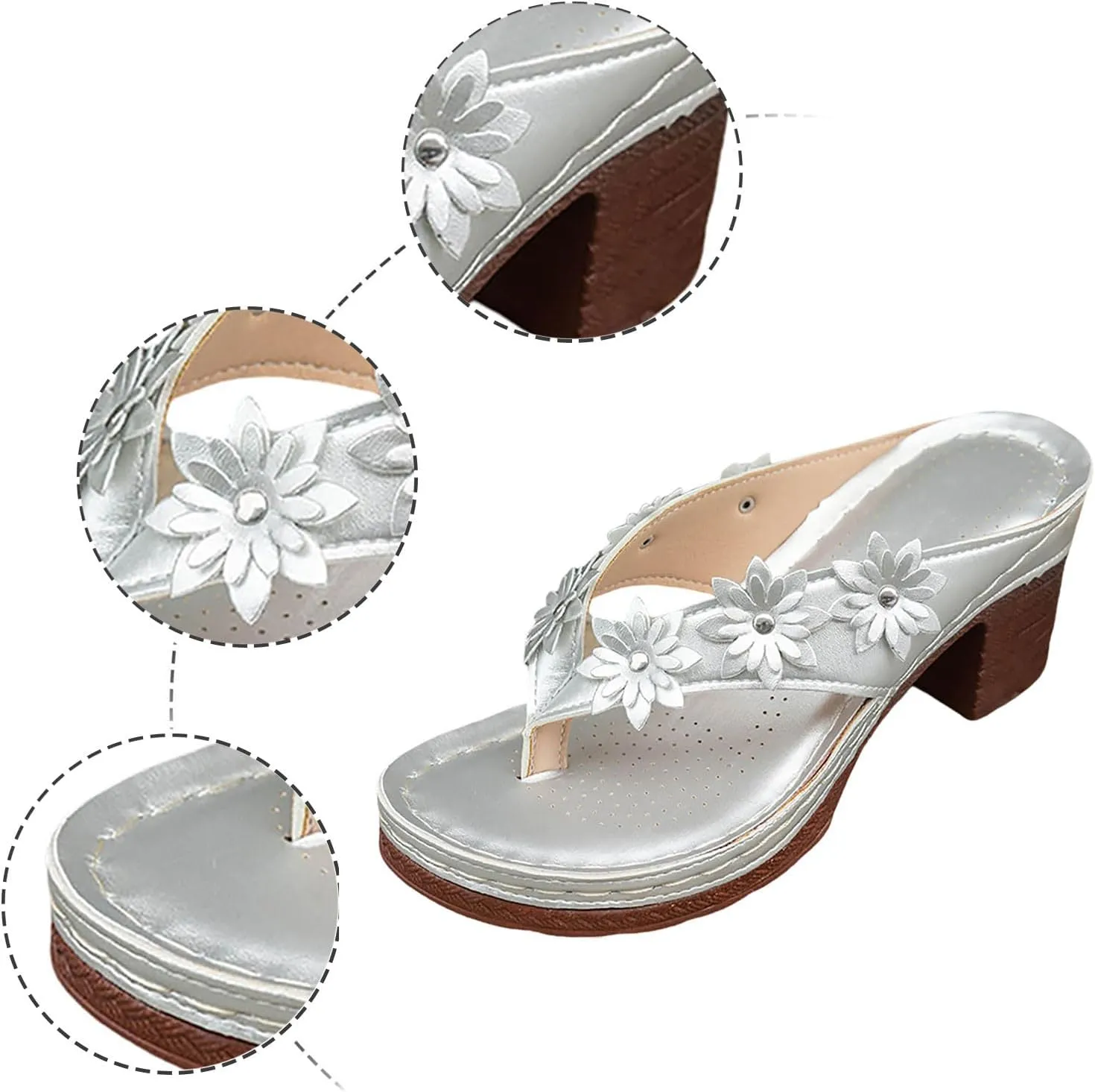 Women's Summer Wedge Sandals Open Toe Dressy Platform Boho Beach Shoes Comfortable Walking Slip on Floral Design Casual Outdoor Footwear for Travel Party