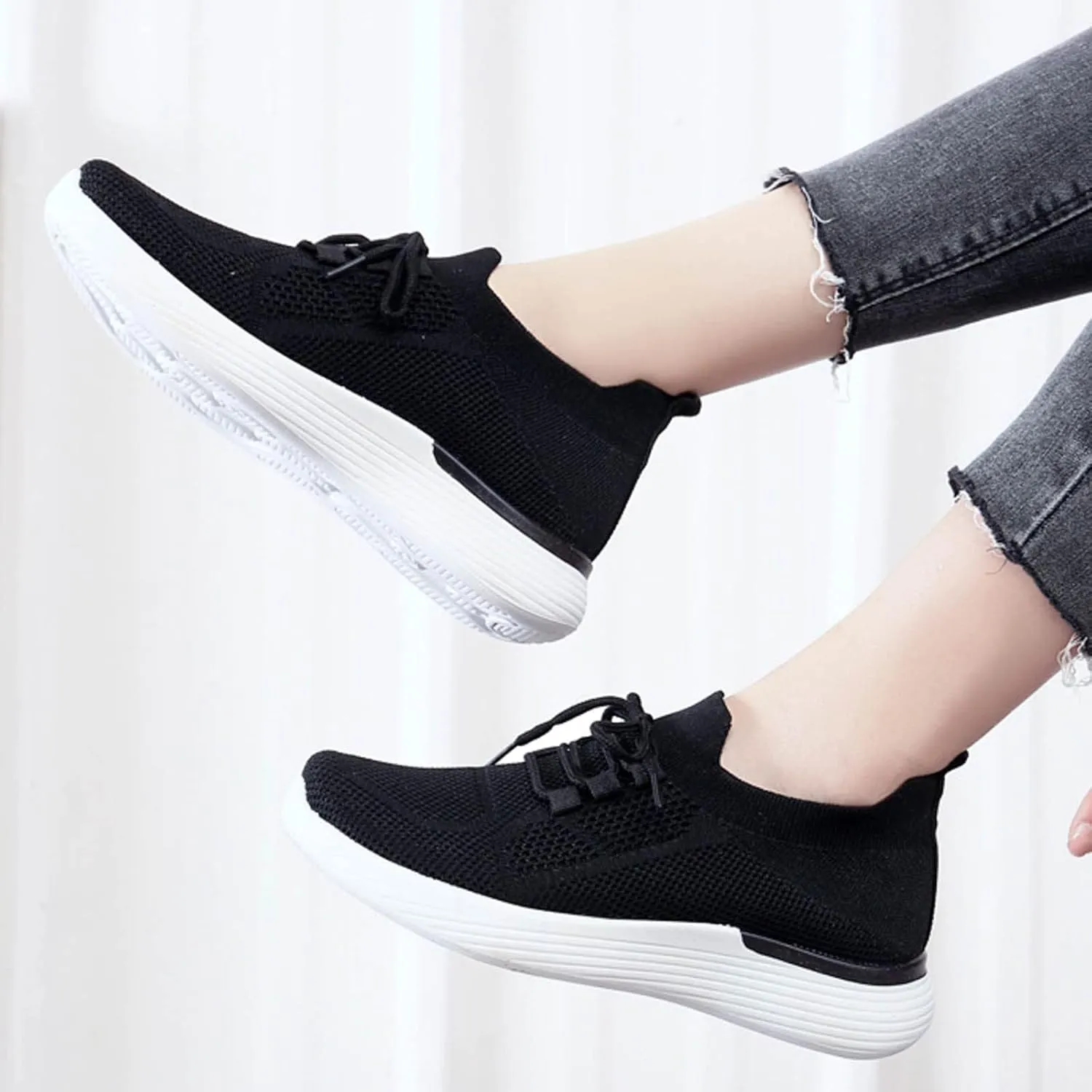 Womens Walking Shoes Wide Width Office Black Women Walking Shoes Sock Sneakers Mesh Slip On Air Womens Casual Shoes with Arch Support Womens Casual Sneakers Wide Women's Size 8 Non Slip Work Shoes