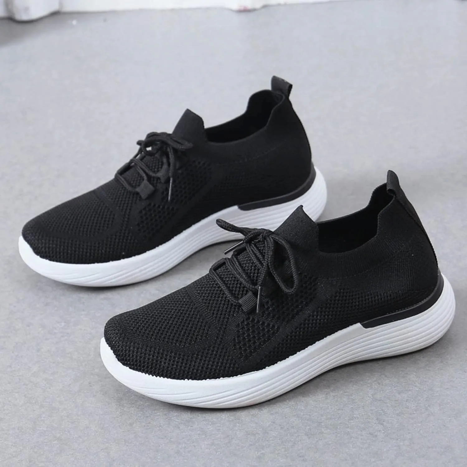 Womens Walking Shoes Wide Width Office Black Women Walking Shoes Sock Sneakers Mesh Slip On Air Womens Casual Shoes with Arch Support Womens Casual Sneakers Wide Women's Size 8 Non Slip Work Shoes