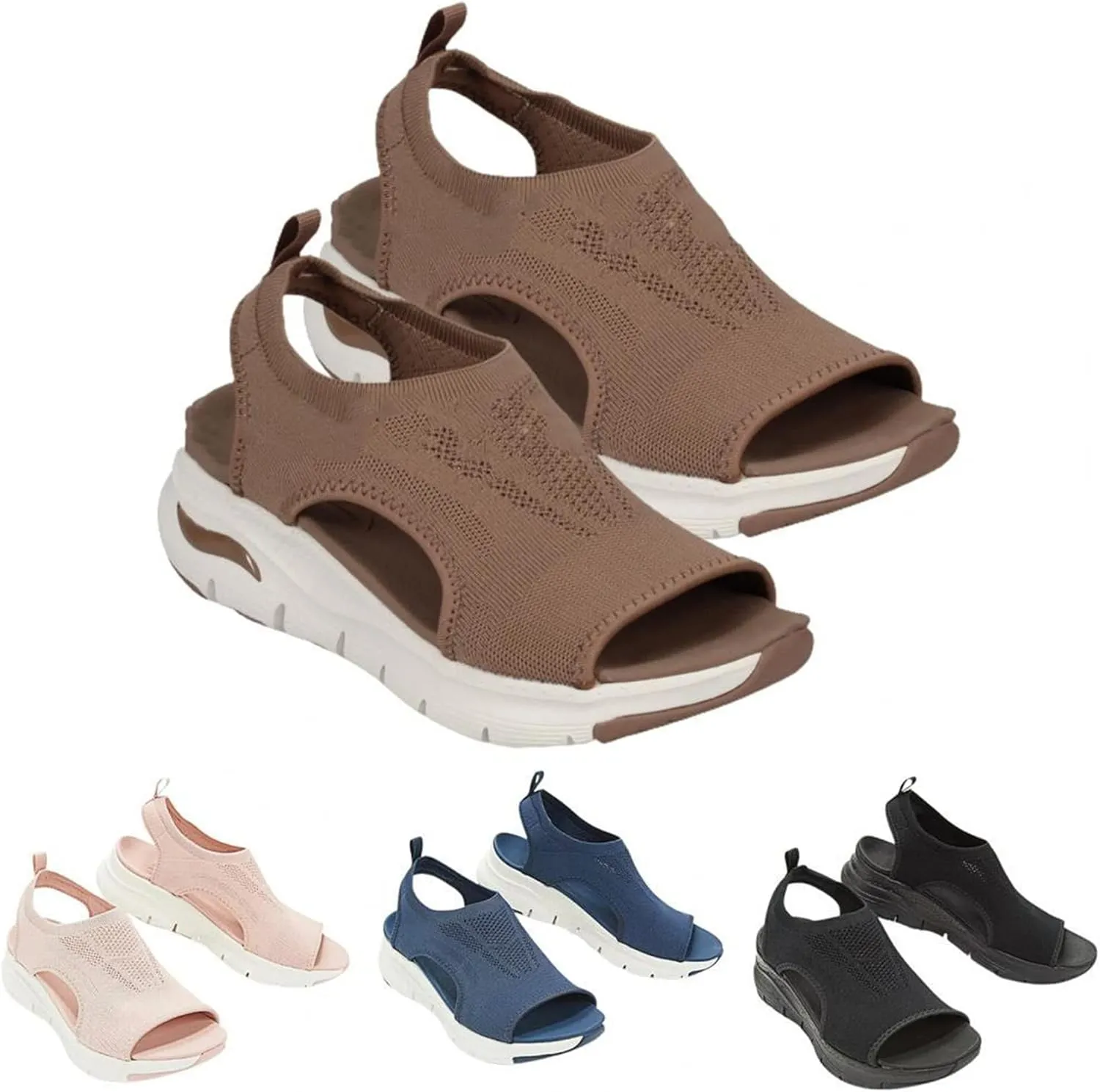 Women's Wedge Sandals Orthopedic Open Toe Leather Sandals Non-Slip Lightweight Large Size Comfortable Fish Mouth Sandals Fashion Summer Shoes,Pink,US8/EU40